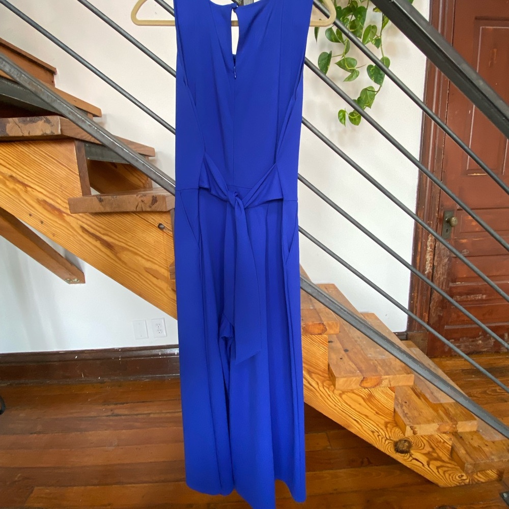 Royal blue flare, ankle length jumpsuit